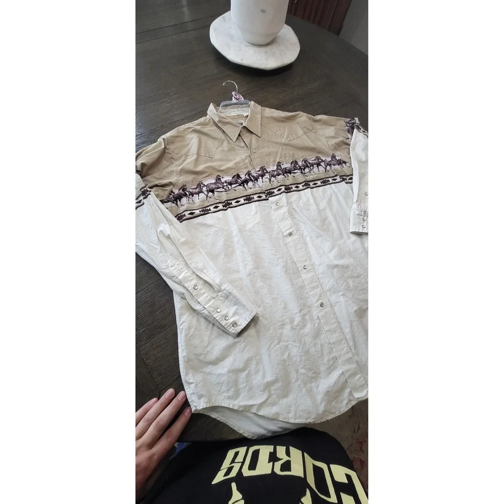 Vintage Aztec Horse Western Pearl Snap Shirt Mens XXL Long Sleeve #24